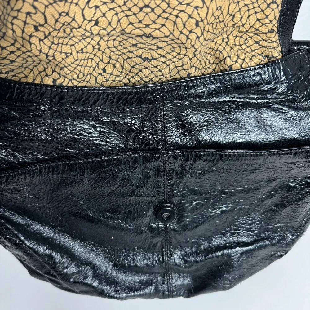 Hobo International Black Patent Leather Slouchy Convertible Hobo Bag Carryall
